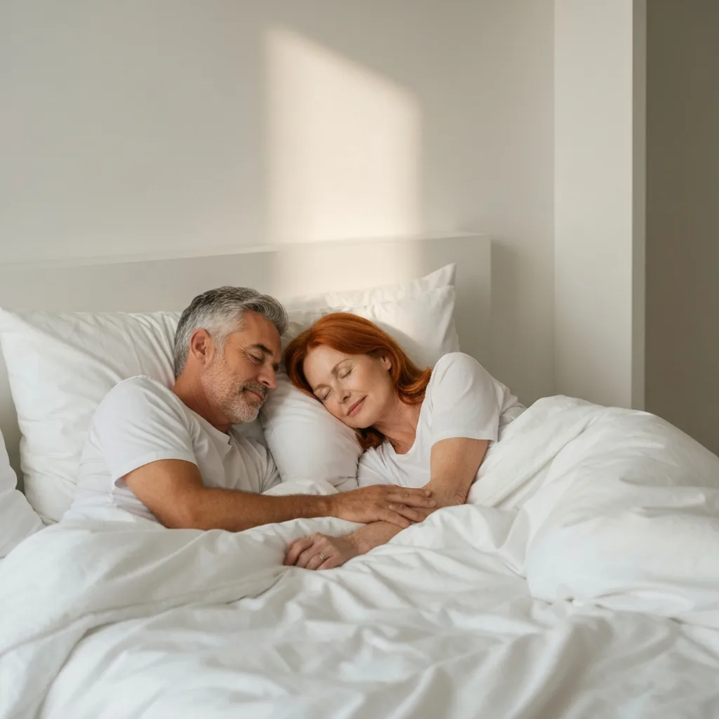 Pareja durmiendo tranquila sin ronquidos